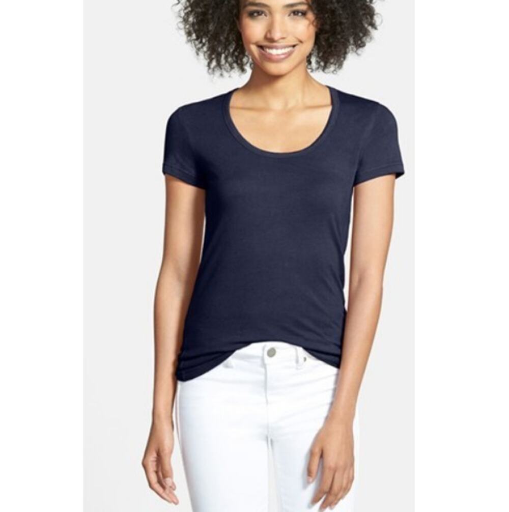 NEW CASLON NORDSTROM Women's Navy Scoop Neck Top Size S